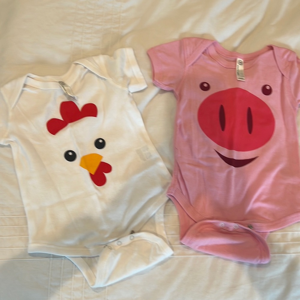 Chicken and pig face onesies
